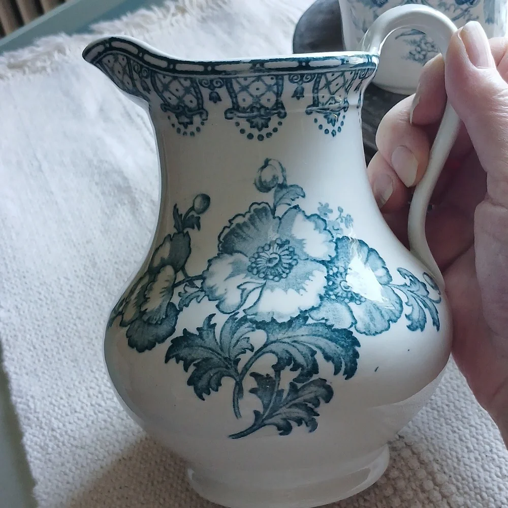 Vintage or Antique blue and white ceramic pitcher - Picture 2 of 6